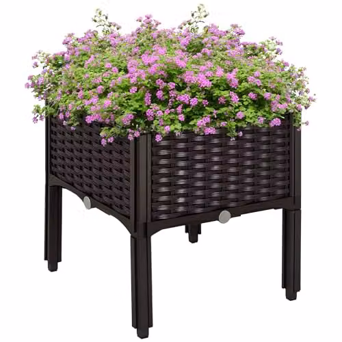 Outsunny Brown Plastic Raised Garden Bed for Vegetables, Herbs and Ornamental Plants – 1