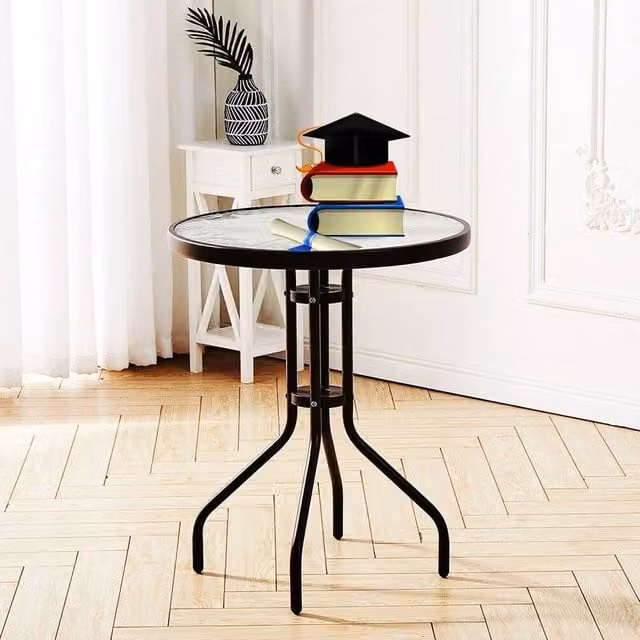 SPETLEK Modern Black Patio Table with Tempered Glass Top and Metal Frame – 1
