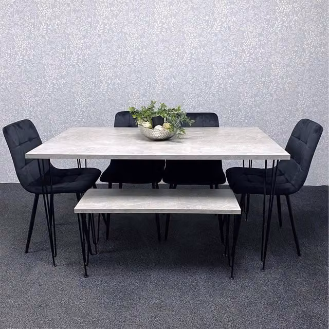 Kosy Koala Iron Stone Grey Dining Set of 6 with Black Accents