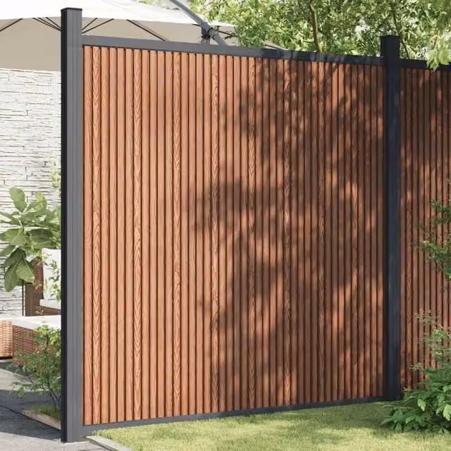 Berkfield Home WPC and Aluminium Fence Panel, Brown, W: 173 cm, H: 186 cm – 1