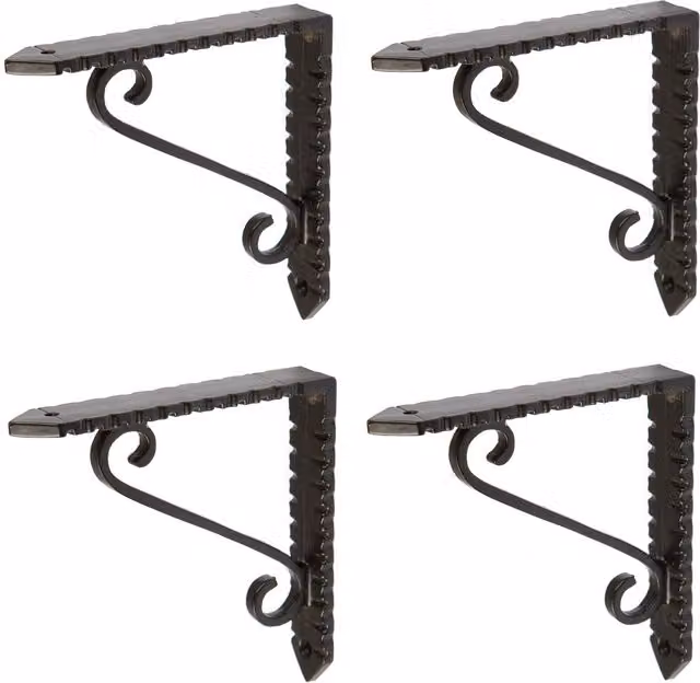 Hammer and Tongs Notched Scroll Iron Shelf Bracket, Black, Pack of 4, Diameter: 10.5 cm