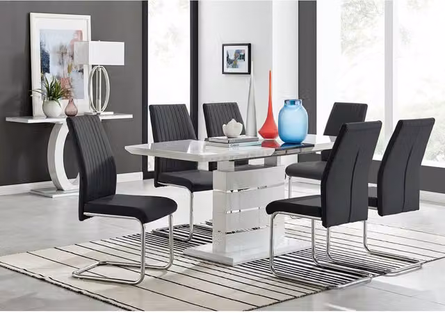 FurnitureboxUK Renato High Gloss Extending Kitchen Dining Table and 6 Lorenzo Chairs in Black
