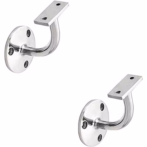 Loops 2 Pack Heavyweight Wall Mounted Handrail Bannister Brackets in Polished Chrome