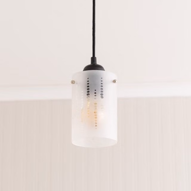 ValueLights Elsie Spotted Frosted Glass Cylinder Ceiling Lamp Shade in White and Transparent, Width: 10 cm, Height: 15 cm