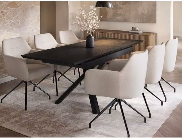 Solace+Co Lexi & Isla Modern Extendable Dining Set with 6 Swivel Chairs in Black, Cream and Brown