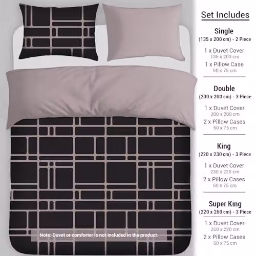 Pamposh Single Reversible Duvet Cover Set in Black and Grey, Premium Brushed Microfibre, W/D/H: 135 x 200 cm with 50 x 75 cm Pillowcase – 2