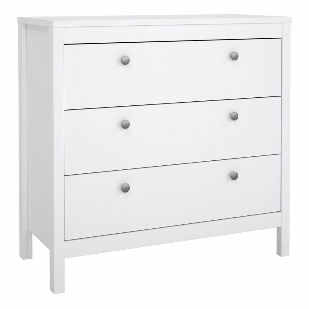 Wyld Haus Gossmere White 3 Drawer Wooden Chest with Silver Plastic Handles H 79.7 cm x W 38.4 cm x D 27.1 cm – 2