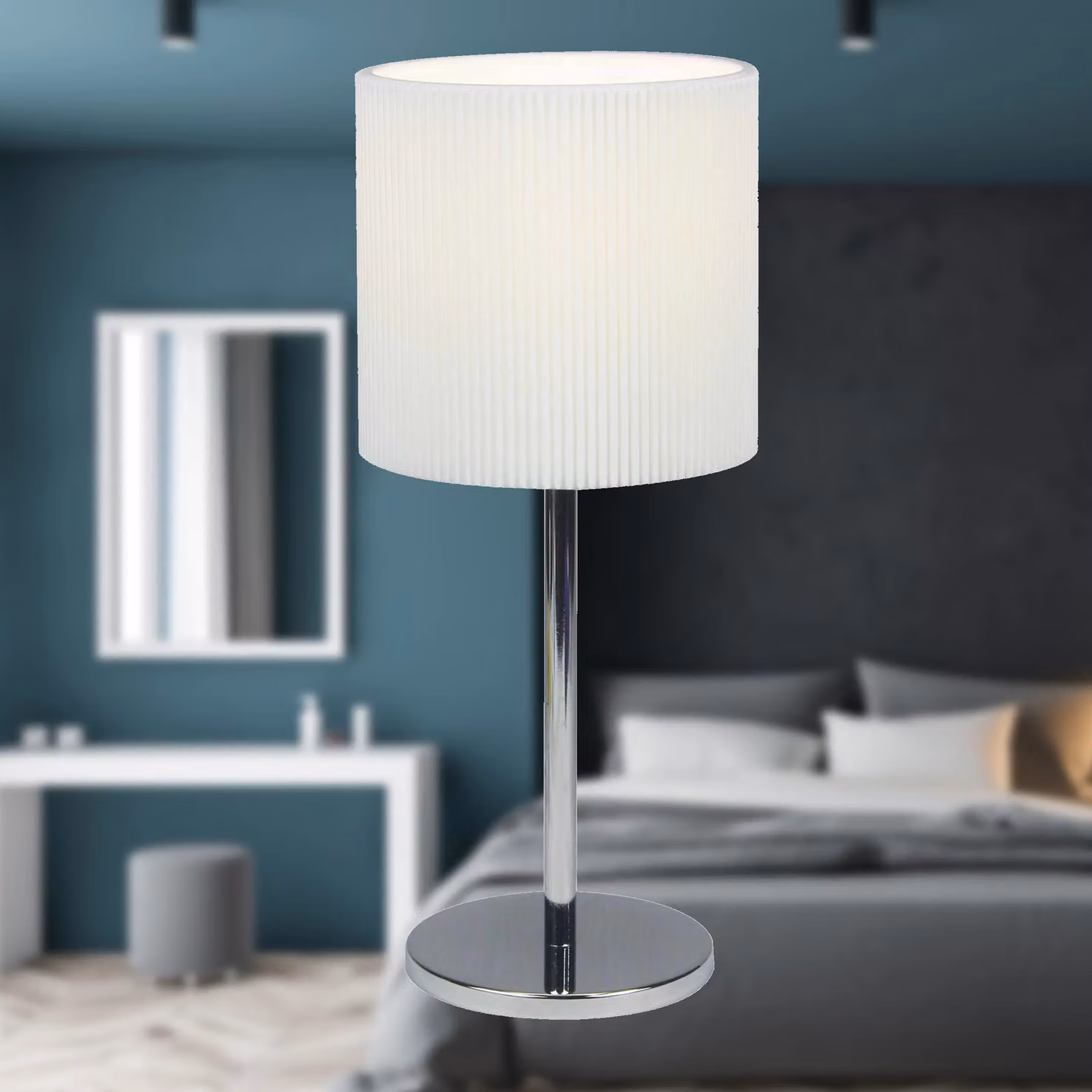 First Choice Lighting Set of 2 Chrome Touch Operated Dimmable Table Lamps with White Fabric Shades – 3