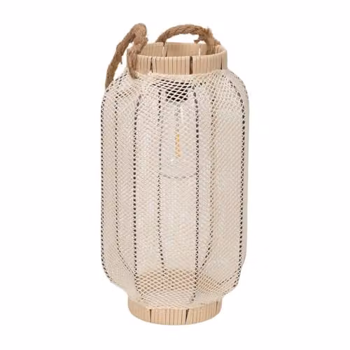 ValueLights Solar Powered Outdoor Lantern Garden Light in Beige and Black with Natural Mesh Fabric and LED Warm White Light