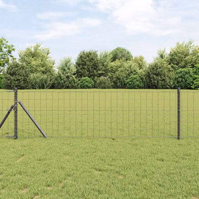 Berkfield Home Euro Fence with 7 Round Posts, Galvanised Steel, Grey and Silver, W: 10 m, H: 0.6 m