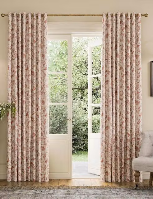 Joules Festival Pheasants Pure Cotton Eyelet Blackout Curtains, Cream Mix, H: 183 cm x W: 168 cm