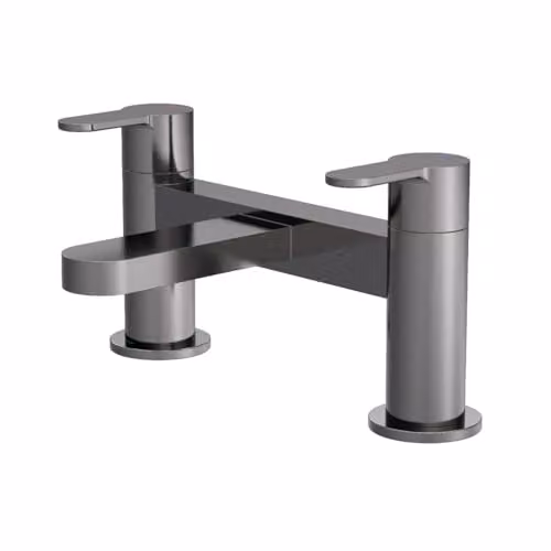 nuie ARV703 Arvan Modern Round Deck Mounted Bath Filler Tap with Lever Handles, Brushed Pewter