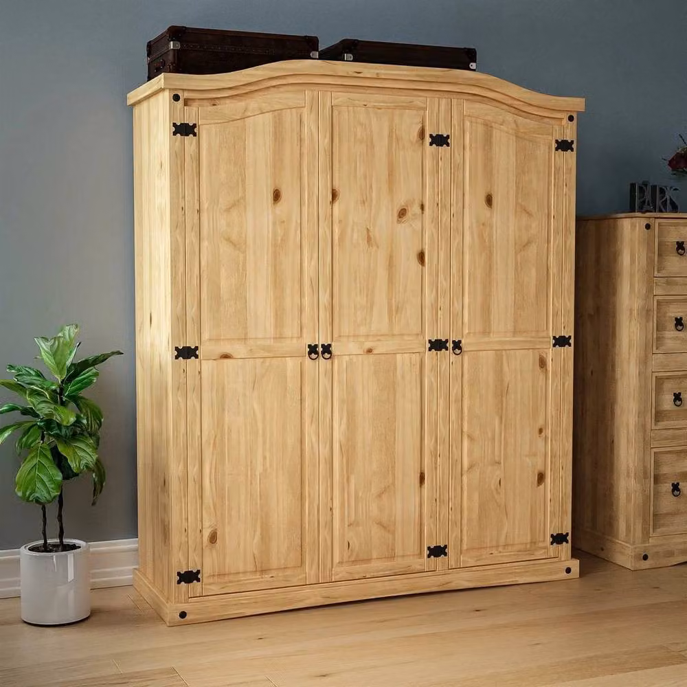 SPETLEK 3 Door Solid Wood Pine Wardrobe in Natural Finish – 2