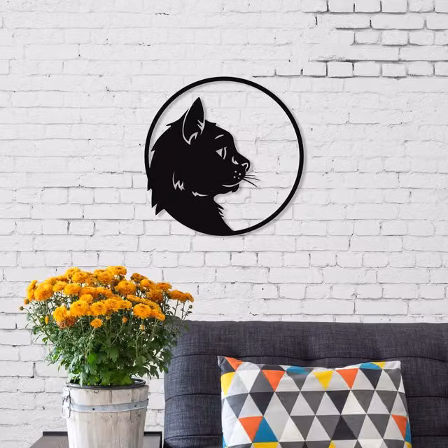 Decortie Black Metal Cat Wall Art Decorative Object