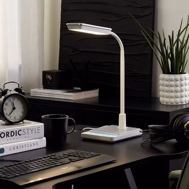 Wyld and Coco LED Desk Lamp in White with Adjustable Arm, Touch Dimmer and Colour Temperature Control