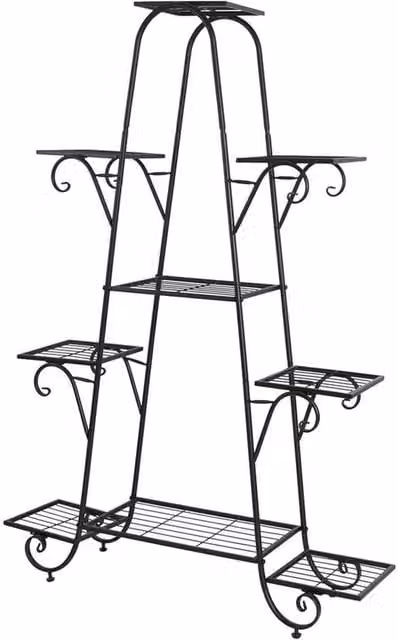 NESTLUNE 9-Tier Metal Plant Stand Garden Shelves in Black, H 130 x W 100 x D 15 cm – 1