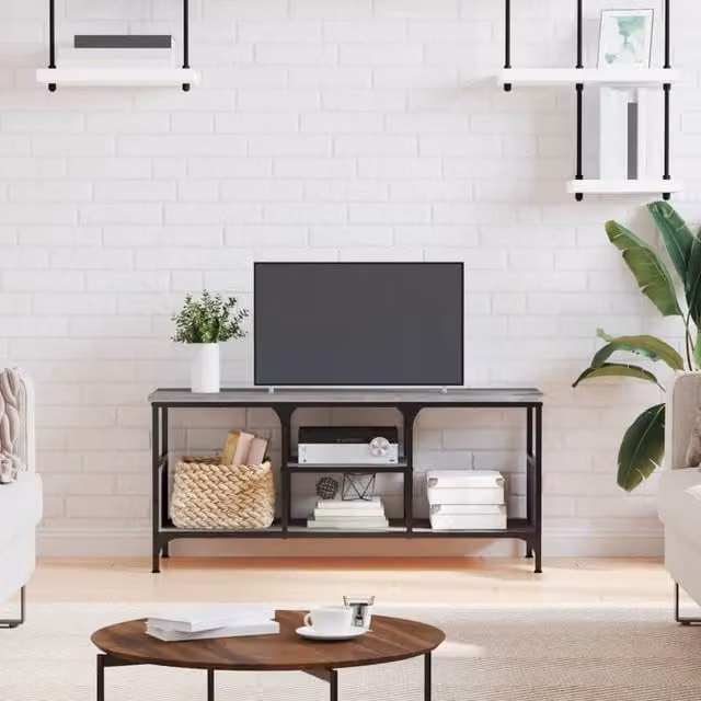 Berkfield Home Grey Sonoma TV Cabinet in Engineered Wood and Iron, W/D/H: 100 x 35 x 45 cm – 1