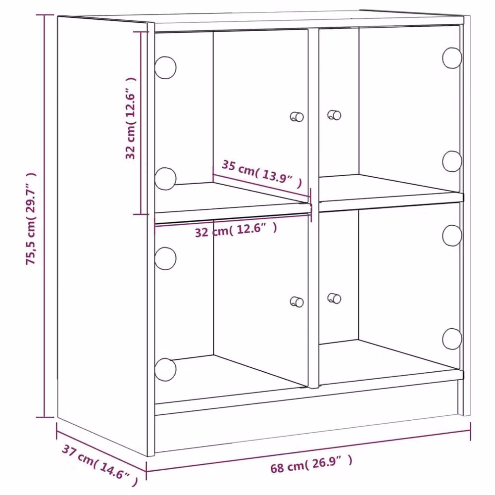 Berkfield Home Side Cabinet with Glass Doors in Concrete Grey, W: 68 cm, D: 37 cm, H: 75.5 cm – 3