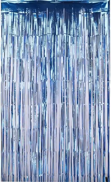Neel Blue Metallic Tinsel Foil Fringe Curtain Backdrop, W: 1 m, H: 2 m – 1