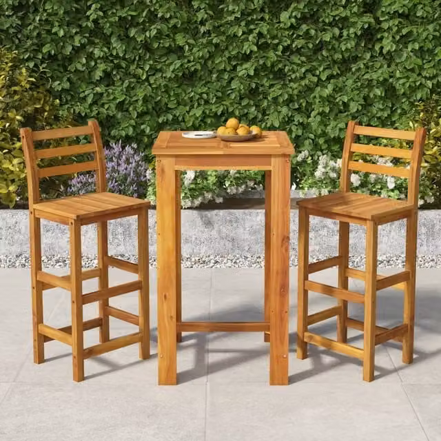 Berkfield Home 3 Piece Garden Bar Set in Brown Oiled Solid Acacia Wood