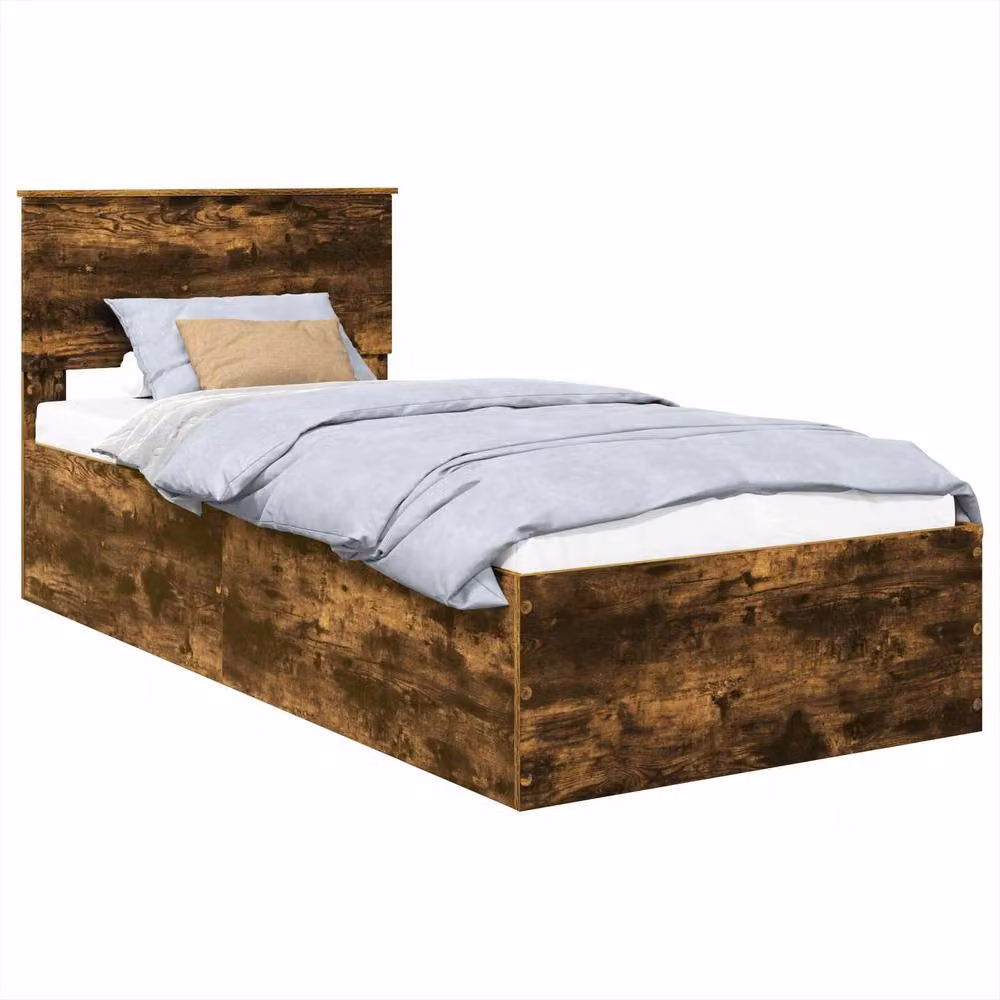 Berkfield Home Modern Bed Frame in Smoked Oak, Brown, W/D/H: 100 x 200 cm – 2