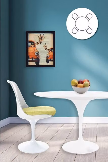 Fusion Living Tulip Dining Set with White Round Table and Four Green Chairs – 1