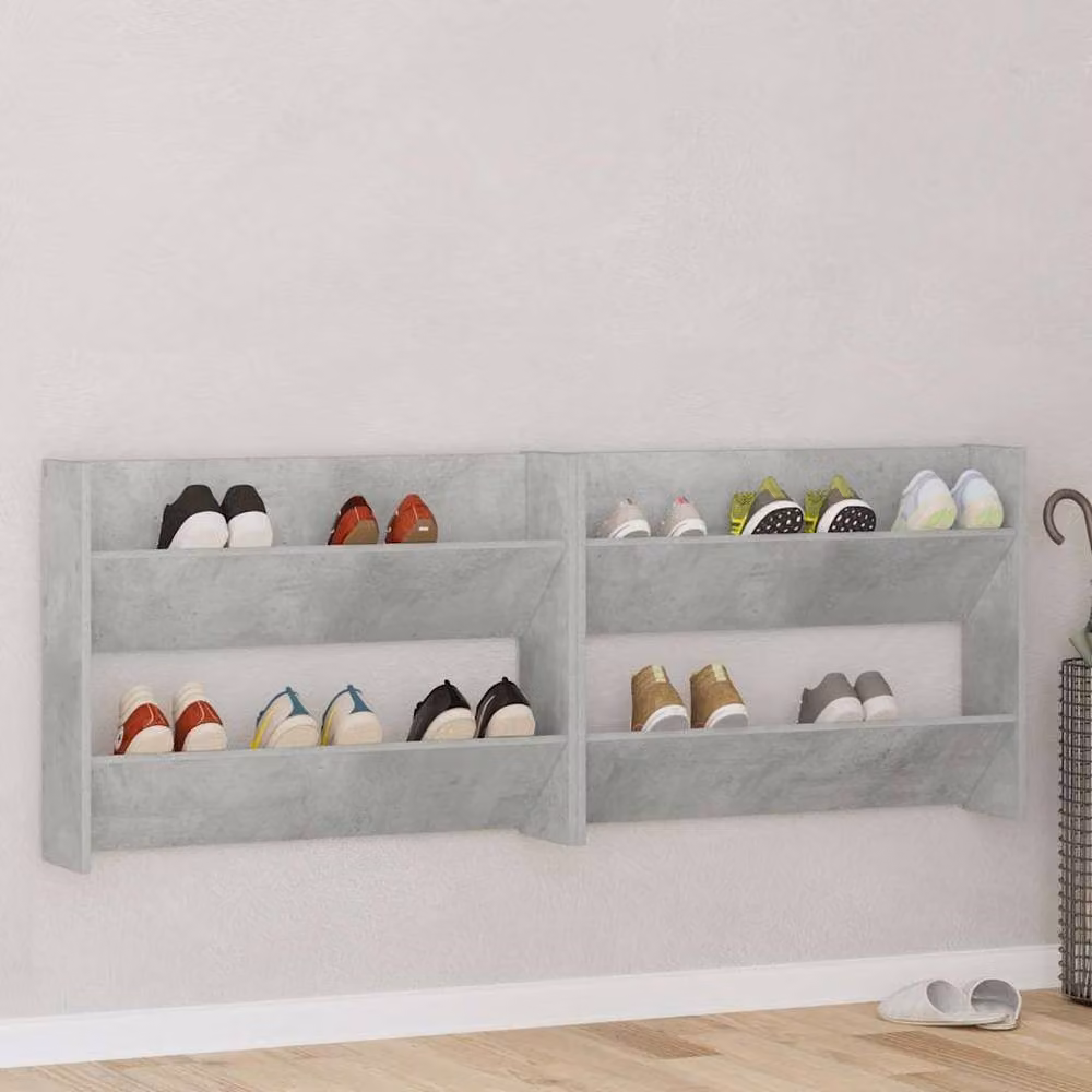 Berkfield Home Set of 2 Wall Mounted Shoe Cabinets in Concrete Grey, W/D/H: 80 x 18 x 60 cm – 2