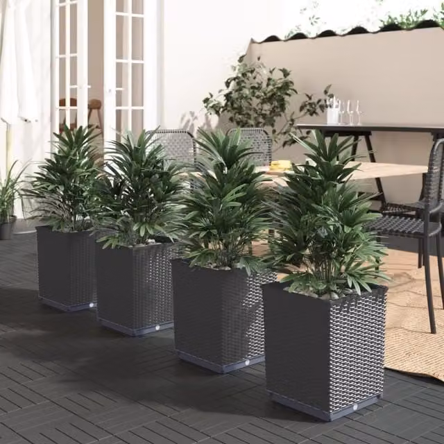Berkfield Home Set of 4 Black Polypropylene Planter Tubs, W/D/H: 30 x 30 x 37 cm