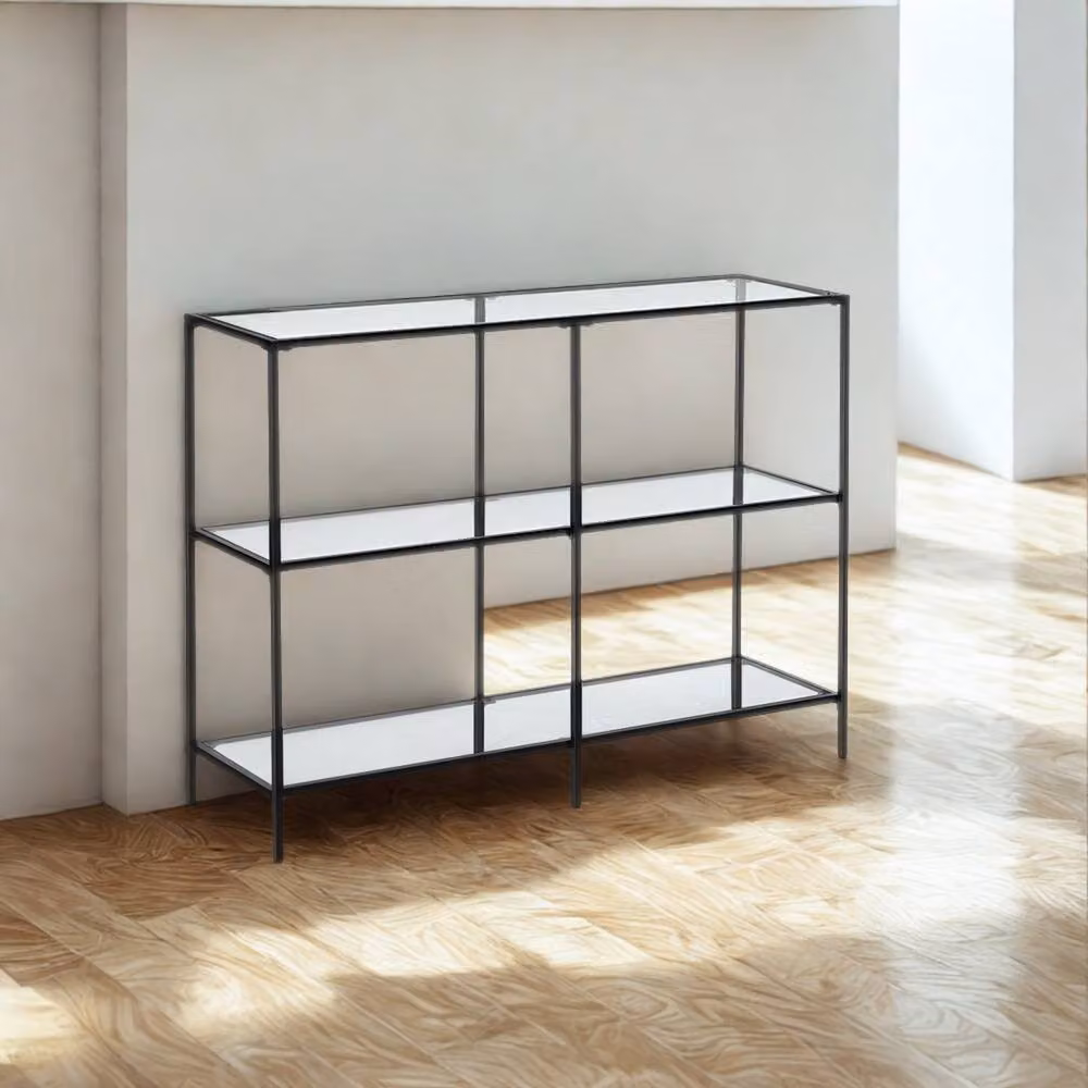 Pirlo Plush 3 Tier Tempered Glass Console Table for Hallway, Black and Transparent, W/D/H: 73 x 30 x 30 cm – 3