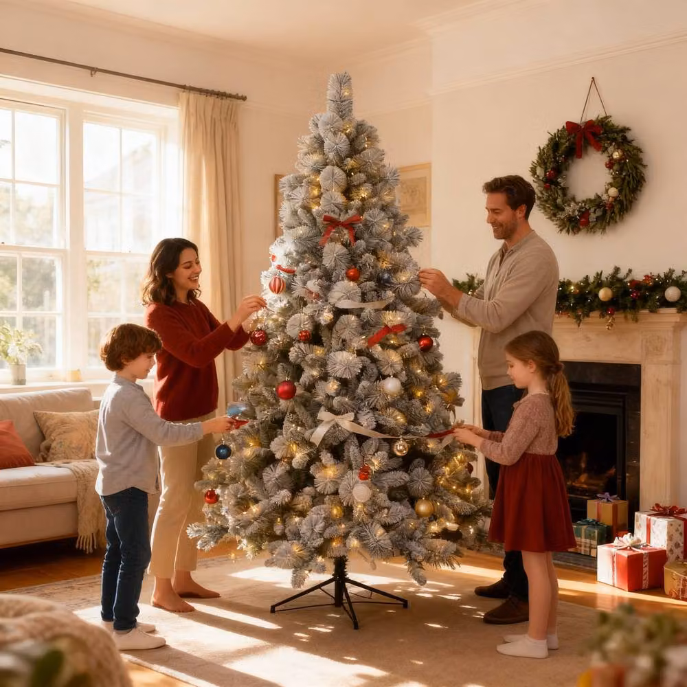 Shatchi 5ft Helsinki Christmas Tree with Warm White LEDs in Green and White, Height: 152.4 cm – 5