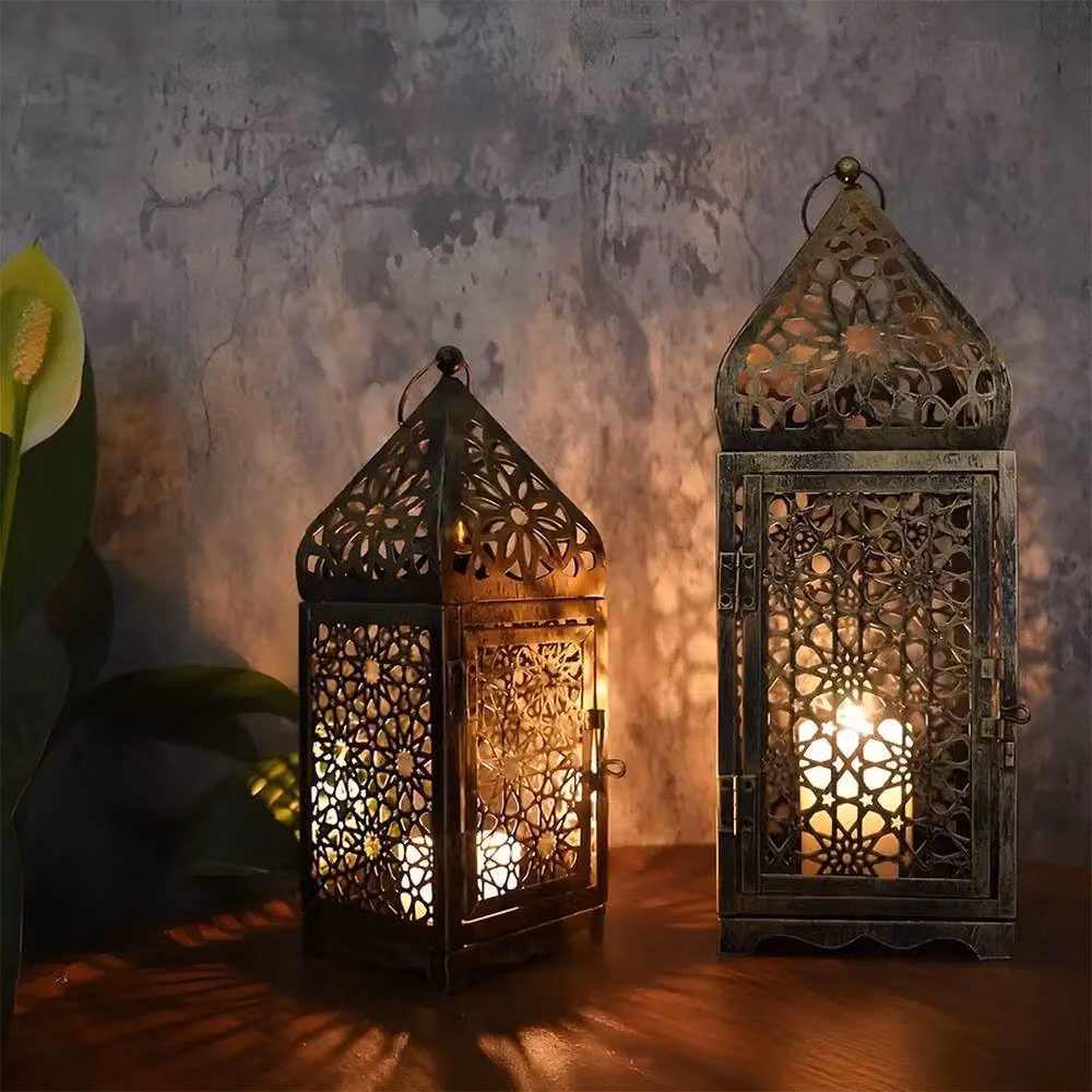EONLION Set of 2 Moroccan Lantern Candle Holders in Bronze, Height: 100 cm – 3