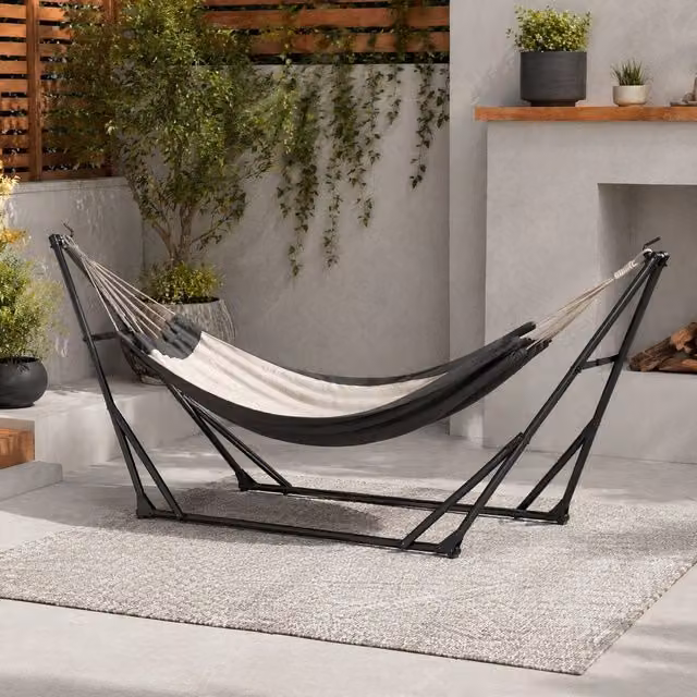 STILVORA Foldable Metal Hammock Stand in Black with Carry Bag