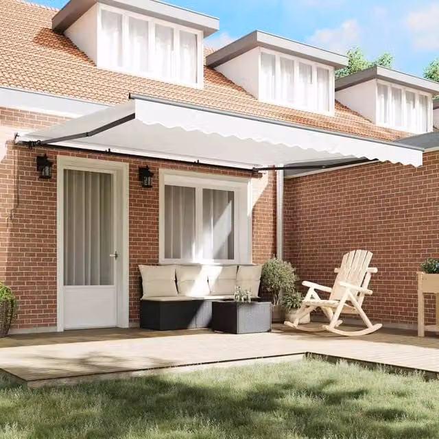 Berkfield Home Manual Retractable Folding Arm Awning in White, W: 400 cm, D: 350 cm – 1