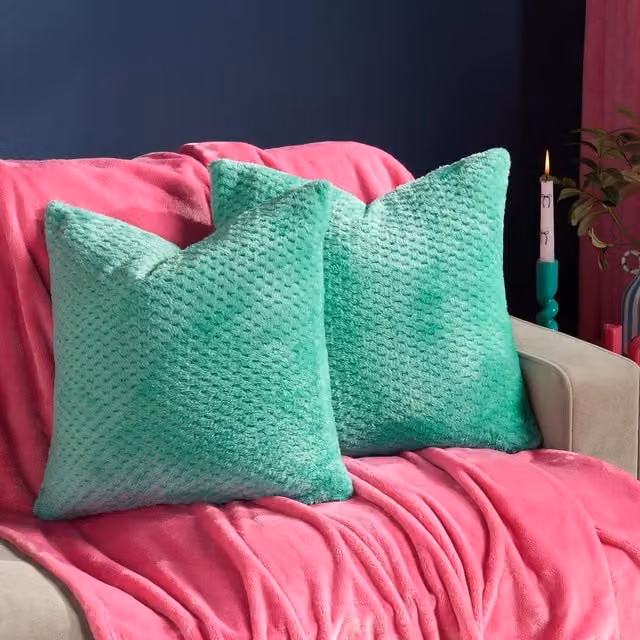 OHS Set of 2 Waffle Fleece Square Cushion Covers, Green, W/D/H: 45 x 45 x 45 cm