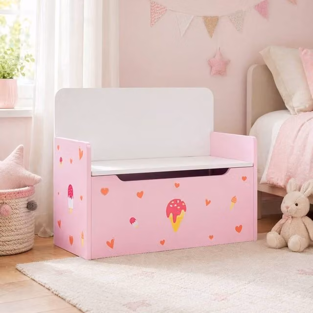 STILVORA Kids Storage Bench with Toy Box in Pink – 1