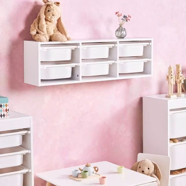 Wyld and Coco Wall Shelf with 6 Storage Boxes in White