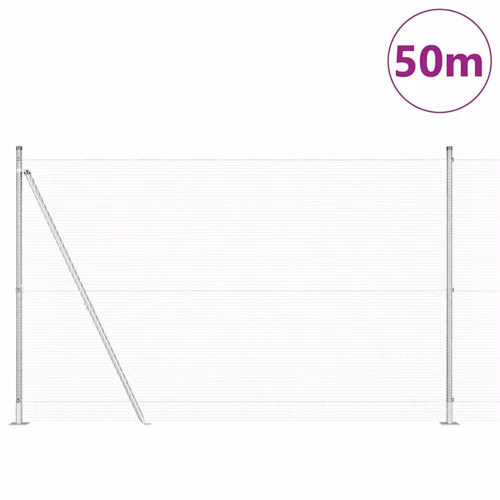 Berkfield Home Welded Wire Fence with 13 Flanged Posts, Galvanised Steel, Silver, 1.5 x 50 m – 2
