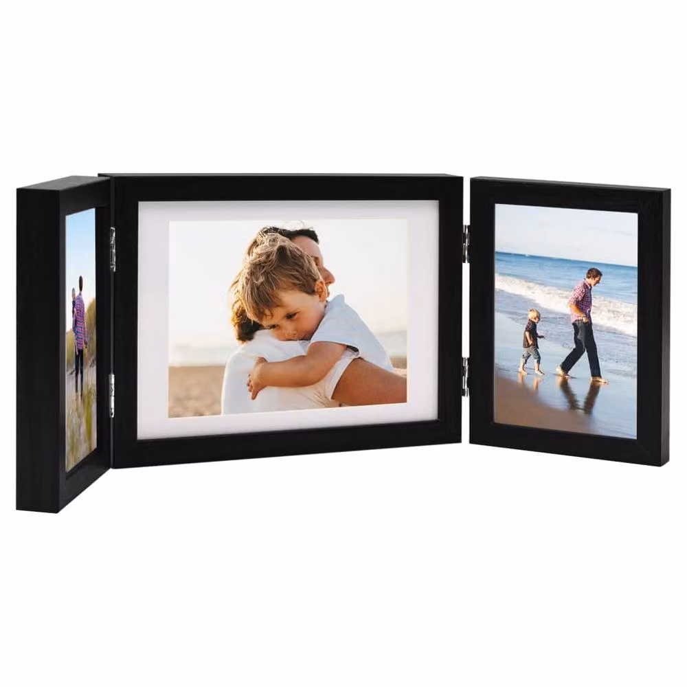 Berkfield Home Trifold Photo Frame Collage in Black, W: 22 cm, H: 15 cm – 2