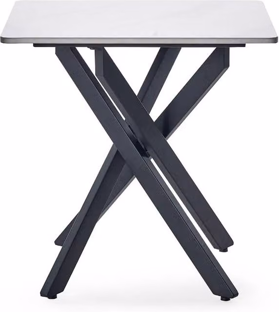 Cheshire Macallan Modern Square Marble Lamp Table in White and Black with X-Frame – 1