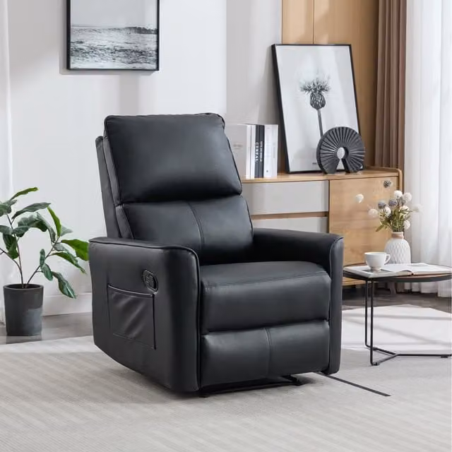 More4Homes Madrid Manual Air Leather Relax Recliner Chair with Armrests, Black and Grey, H: 102.0 cm x W: 77.0 cm x D: 94.5 cm