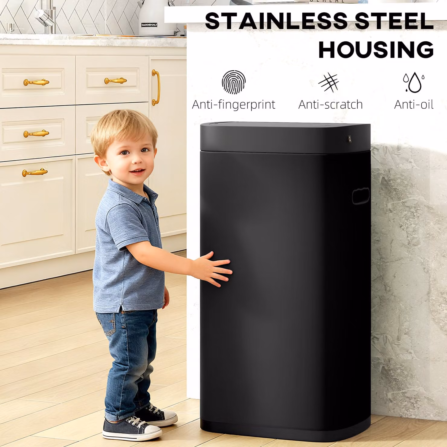 HOMCOM 50L Automatic Sensor Bin with Manual Override in Black – 6