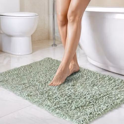 Emma Barclay Tumble Twist 2-Piece Pure Cotton Bathroom Set in Green, including Bath Mat (W: 80 cm, D: 50 cm) and WC Pedestal Mat (W: 50 cm, D: 40 cm)
