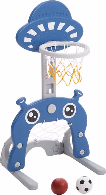 Kidkid Height Adjustable Toddler Basketball Hoop and Football Goal Set in Blue