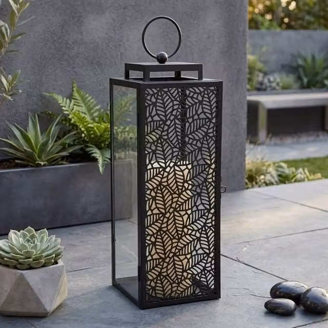 Garden Greatness Lunaria Tall Leaf Urban Garden Lantern in Black and Multicolour