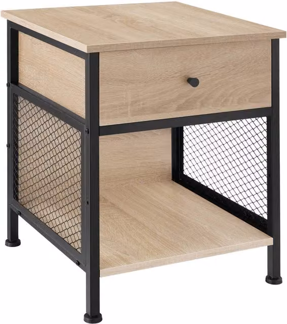 tectake Killarney Bedside Table with Shelf, Drawer and Open Storage in Light Oak – 1