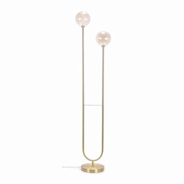 ValueLights Chessy Asymmetric Ribbed Glass Globe Dual 2 Way Stem Floor Lamp in Gold/Brass