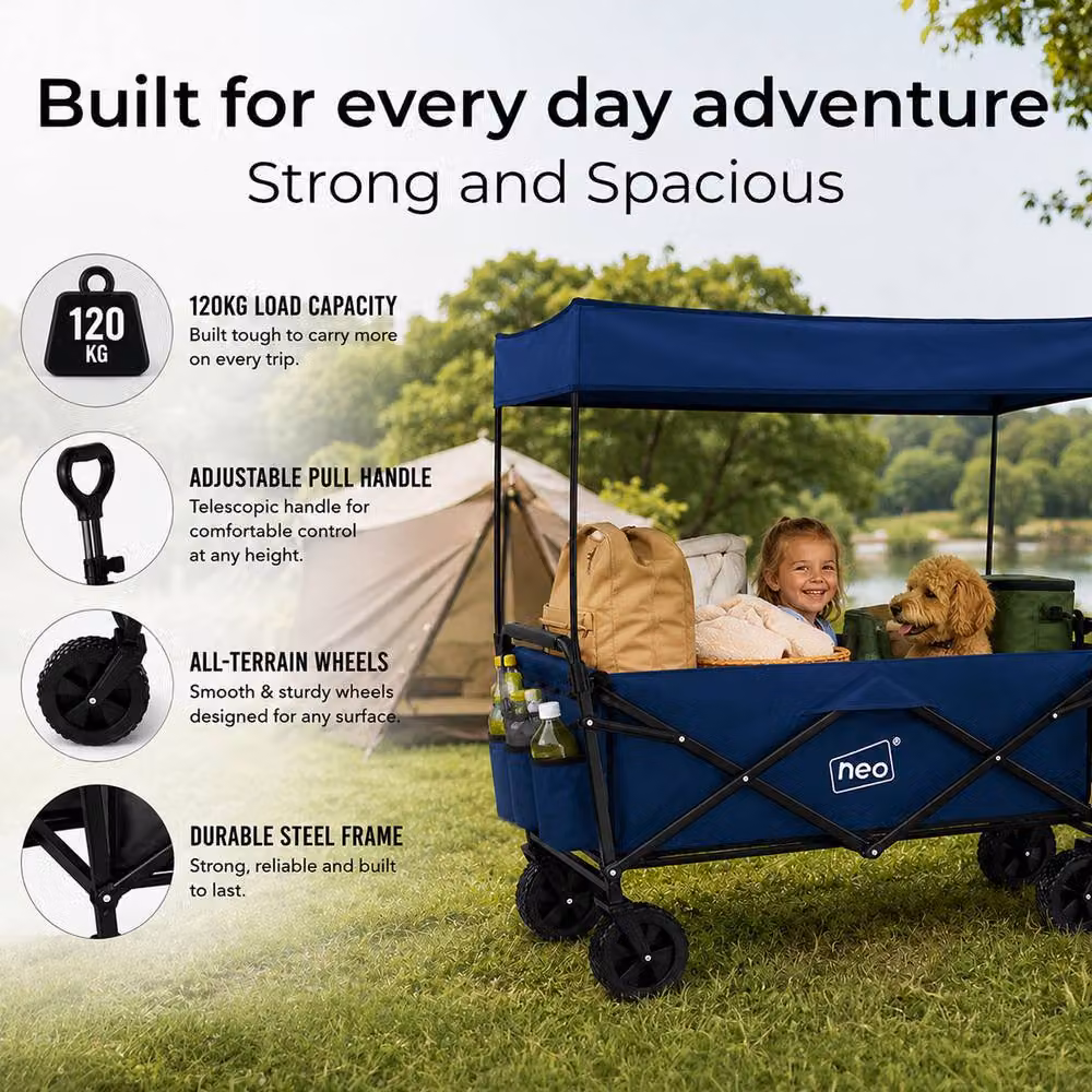 Neo Folding Garden Cart with Canopy in Mid Navy Blue, 140L Capacity – 4