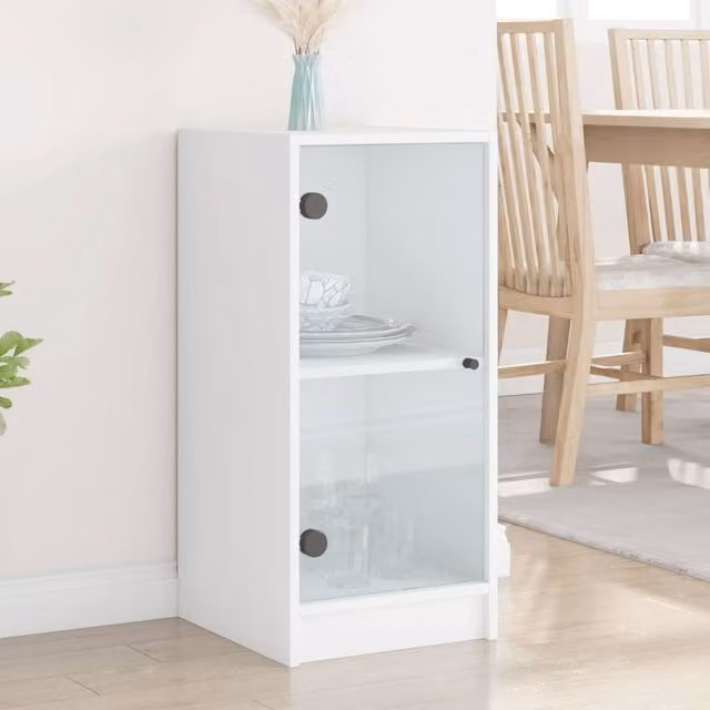 Berkfield Home Side Cabinet with Glass Doors, White, W/D/H: 35 x 37 x 75.5 cm