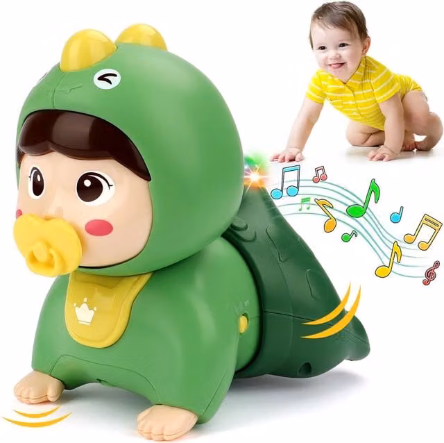 DeAO Green Crawling Baby Doll Learning Toy with Music and Lights