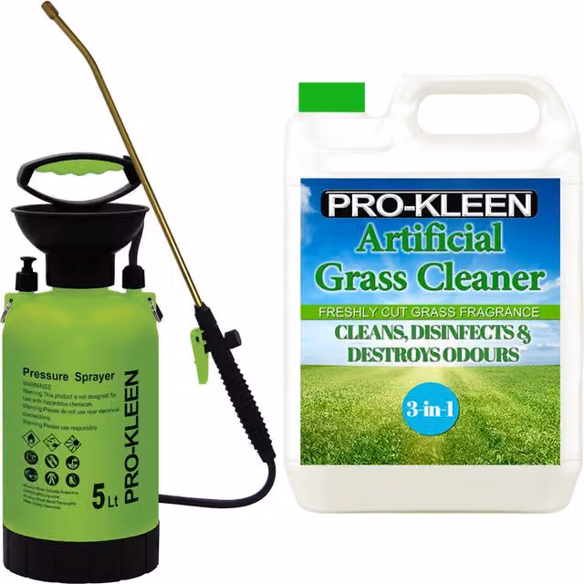 Pro-Kleen 5L Manual Pressure Sprayer with 5L Artificial Grass Cleaner in Green
